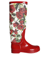 Dolce & Gabbana Red Floral Rubber Knee High Flat Boots Shoes -   -  Dolce & Gabbana.